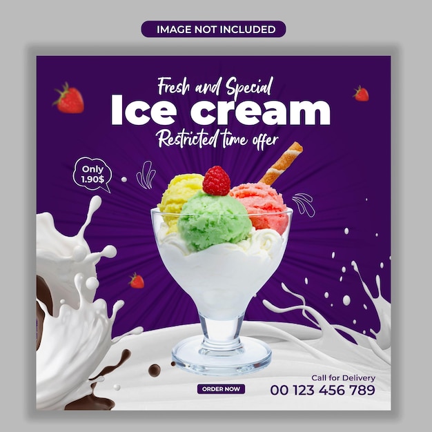 Social media ice cream post design premium template