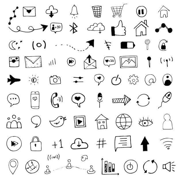 Social Media Icon Hand Drawn Vector Illustration Objects Set