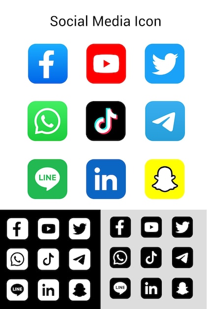 Social Media Icon Set Facebook Youtube Twitter WhatsApp TikTol Telegram Logo