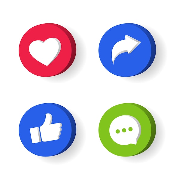 Social media icon set thumbs comment share and love 3d style