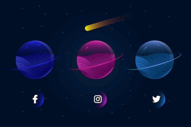 Social media icons planets