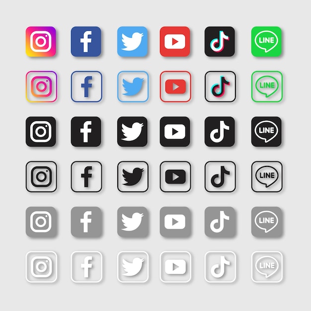 Social media icons set. facebook, twitter, instagram, youtube, linkedin, wechat, google plus, pinterest, snapchat isolated.