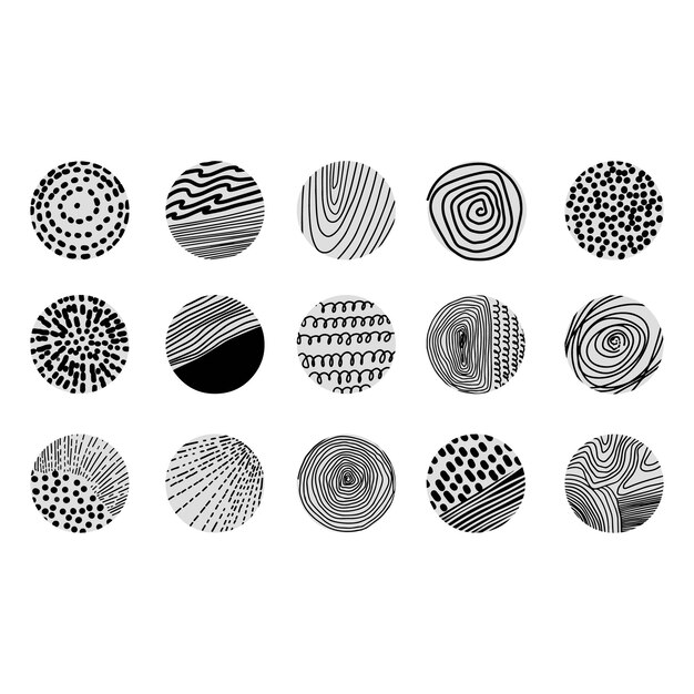 Vector social media icons templates set of round icons abstract black backgrounds patterns drawn doodle