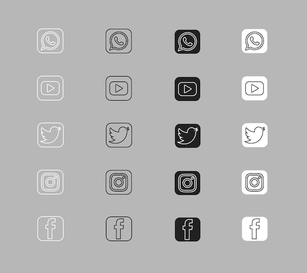 Vector social media icons vector set with facebook instagram twitter youtube whatsapp logos