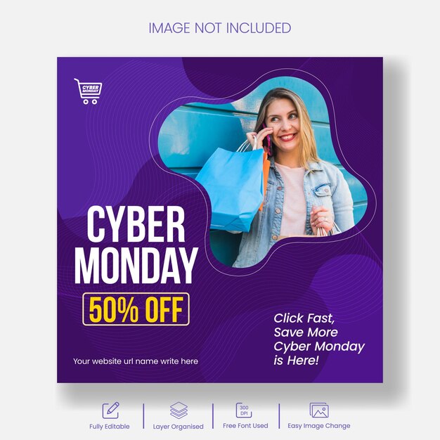 Vector social media and instagram post banner template for cyber monday sale discount offer square flyer