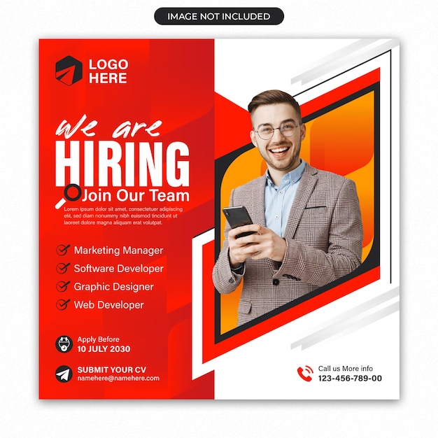 Social media instagram post we are hiring job vacancy square web banner template