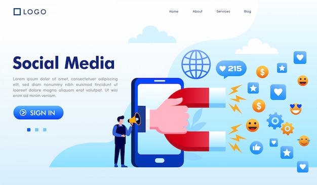 Social media landing page website illustration vector