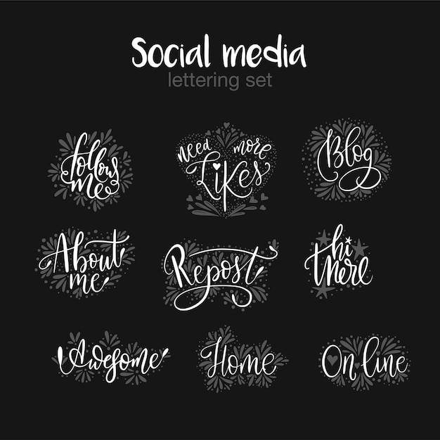 Social media lettering set Type label phrase