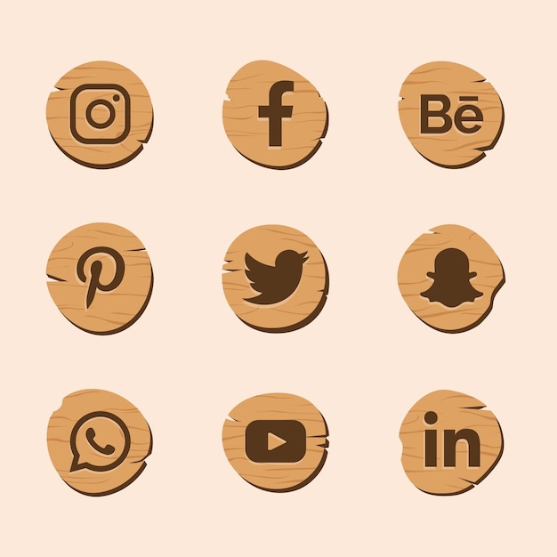 Social media logo with wood texture   design