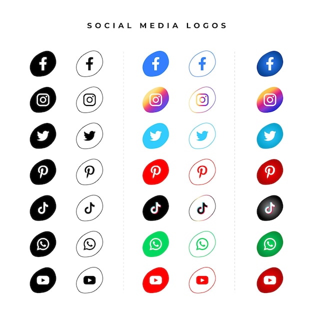 Social media logos and icons pack 3d button effect Free Vector