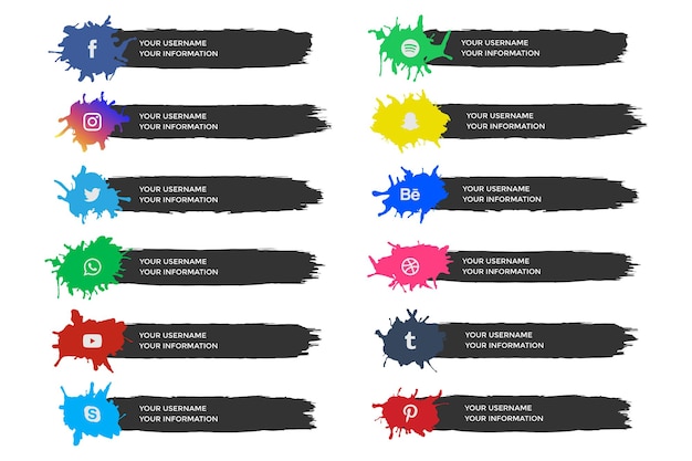 Social media lower thirds with watercolor splashes collection