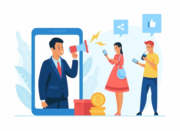 Social media management concept flat illustration