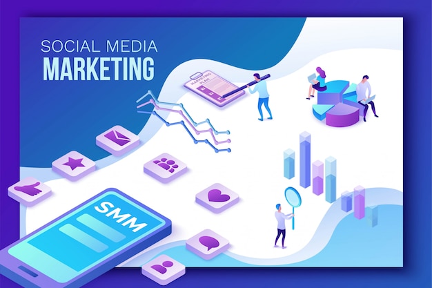 Social media marketing , 3d isometric  