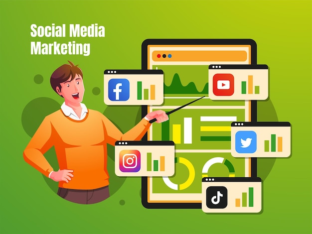 social media marketing analysis with social media logo