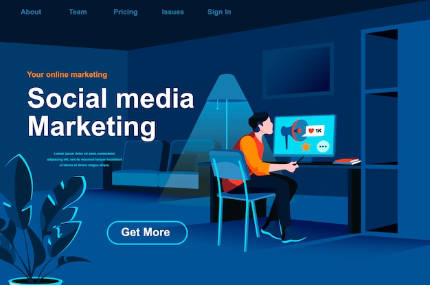 Social media marketing isometric landing page.