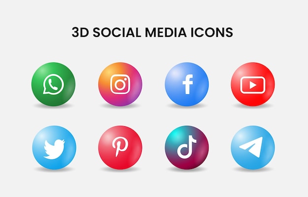 Social media modern 3d icons set