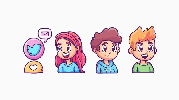 Vector social media and network icons vector in four cartoon style technology concept