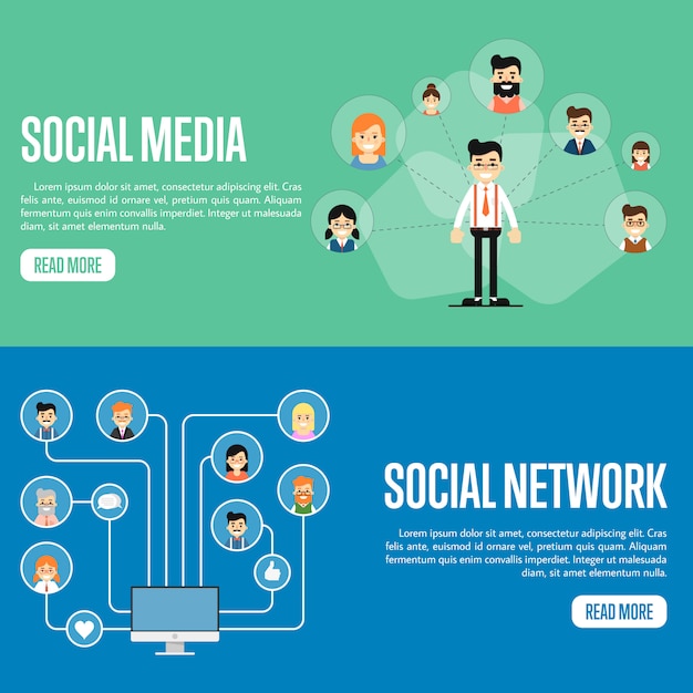 Social media network website banner set