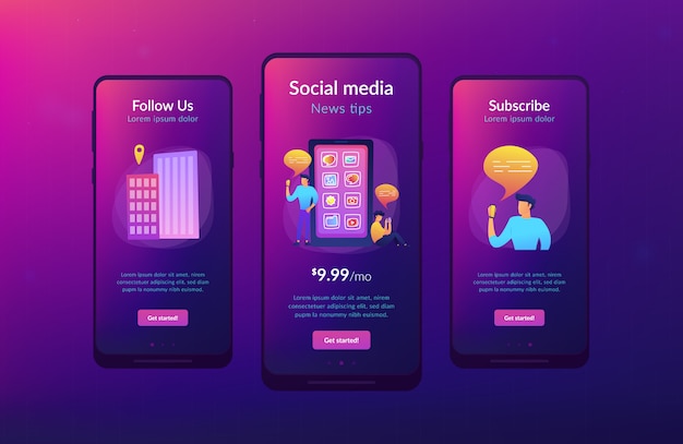 Social media and news tips app interface template.