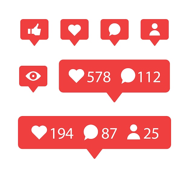 Social media notification icons in 3d speech bubble like love comment follower seen icon