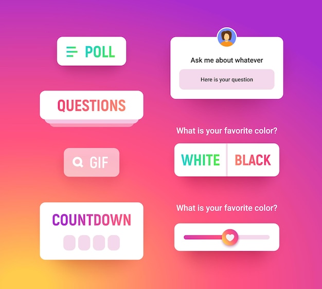 Social media poll hashtag quiz insta template Labels for stories and photos vector illustration