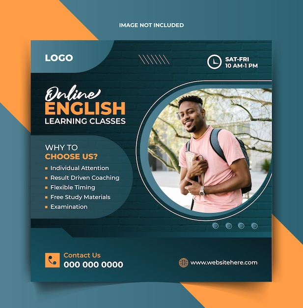 Social media post ads banner design template for english language learning