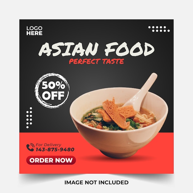 Social Media Post Asian Food Black Poster Promotion Discount Menu Restaurant Simple Flyer Orange