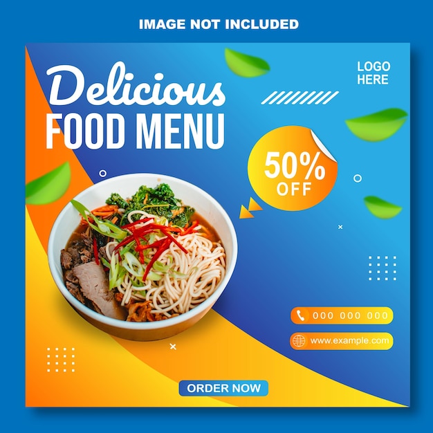 SOCIAL MEDIA POST DELICIOUS FOOD MENU BLUE AND YELLOW TEMPLATE