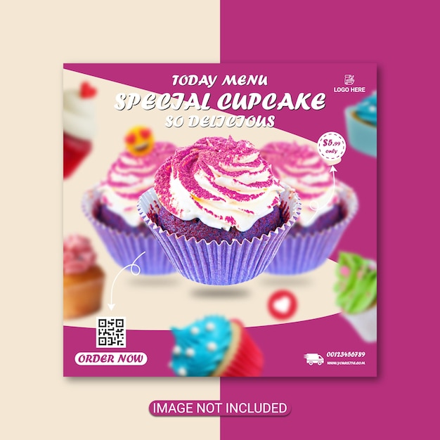 Social Media Post Design Or Cupcake Promotion Flyer Design Premium Vector