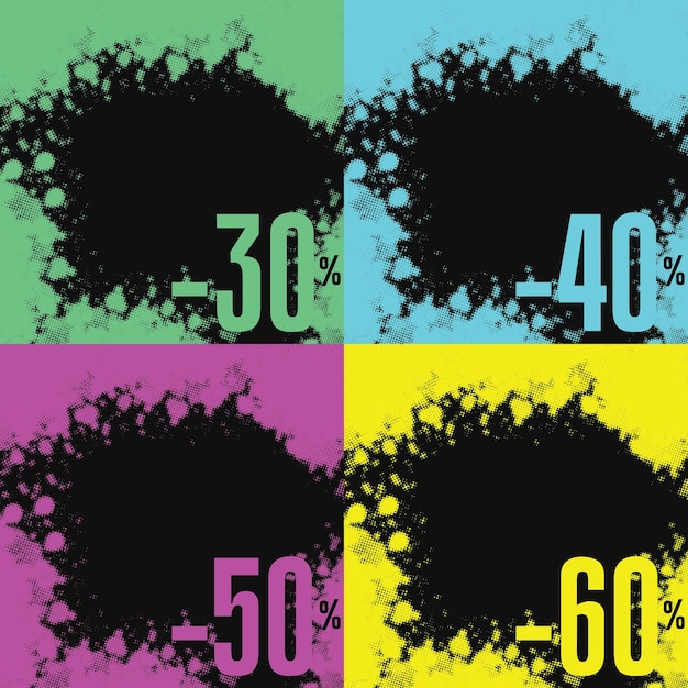 Social media post discount banners with toxic grunge