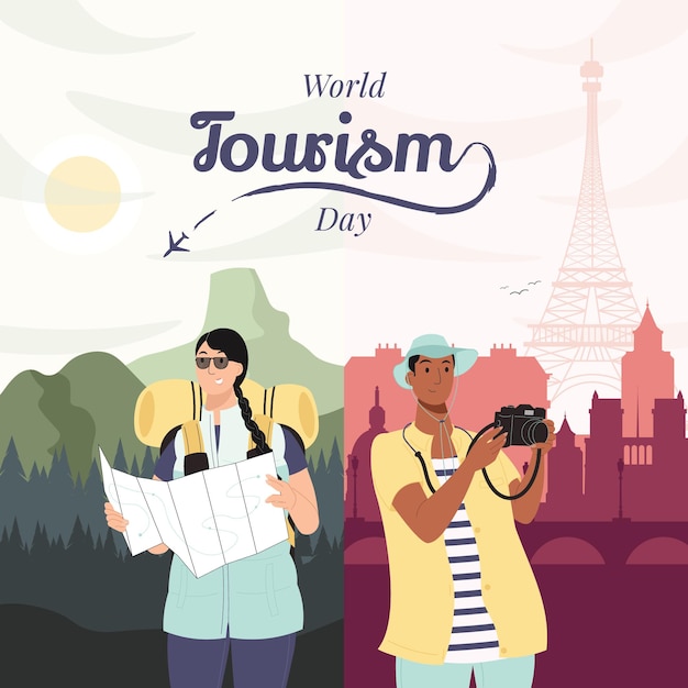 Social Media Post Flat Design Illustration World Tourism Day