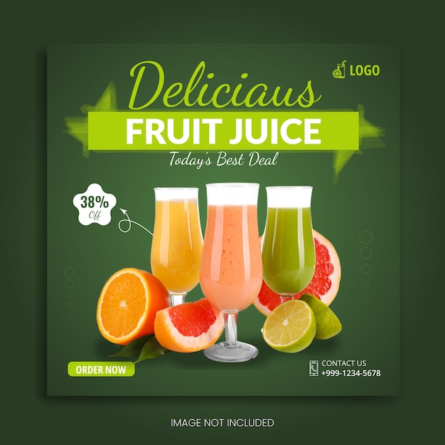 Social media post juice design fresh lemon juice or delicious drinks Instagram web banner