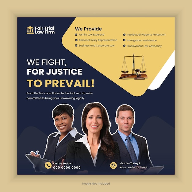 Social media post for law Firm and law consultation square flyer or web banner template design