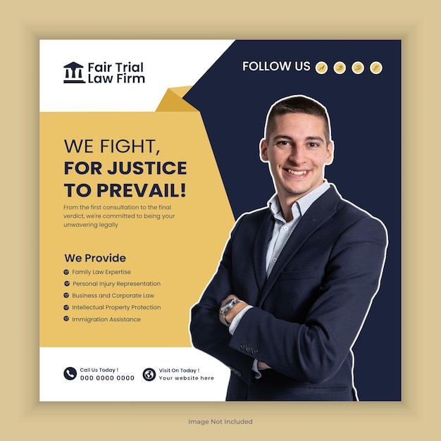 Social media post for law Firm and law consultation square flyer or web banner template design