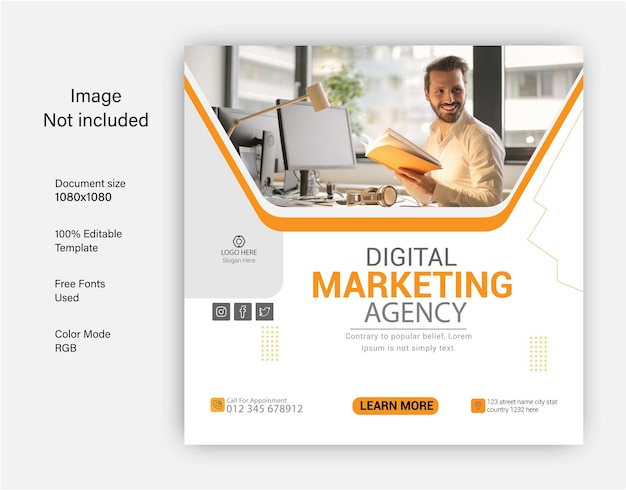 social media post marketing agency design editable template Free vector