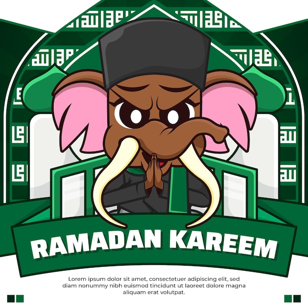 Social media post ramadan kareem with cute cartoon mammoth