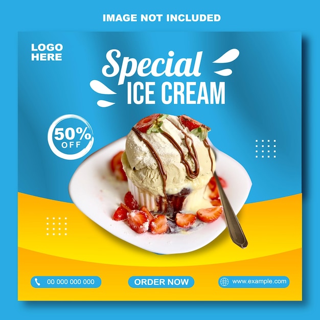 SOCIAL MEDIA POST SPECIAL ICE CREAM BLUE AND YELLOW TEMPLATE