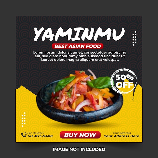 Social media post template Asian Food Asian Taste Ads Noodle Poster Promotion Discount Grey