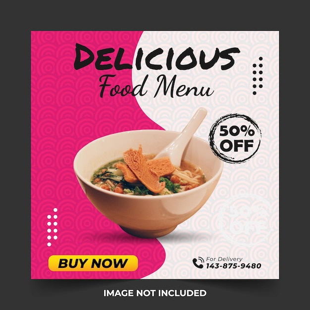 Social Media Post Template Asian Food poster. Asian Template Pink Colour Ramen Ads