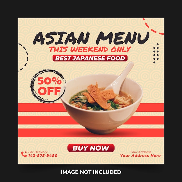 Social media post template Asian Food Poster Promotion Discount Restaurant Cream Orange Ads