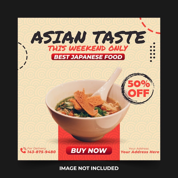 Social media Post Template Asian Ramen Food Poster Promotion Discount Restaurant Flyer Digital Ads