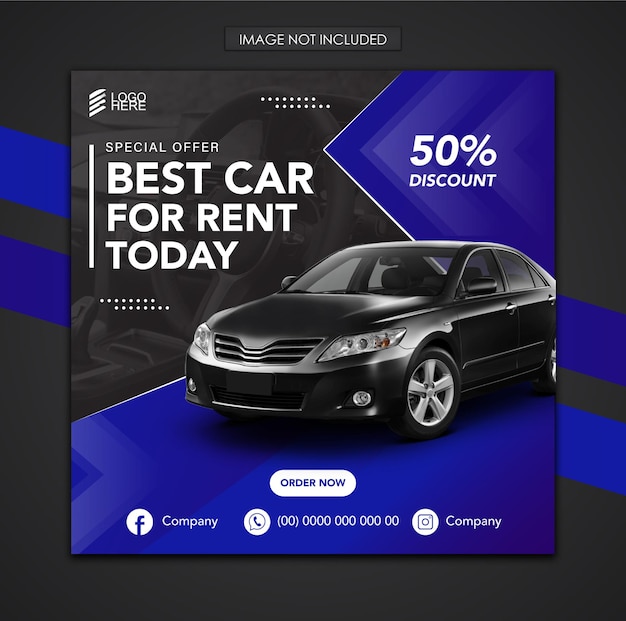 Vector social media post template for car rental sale