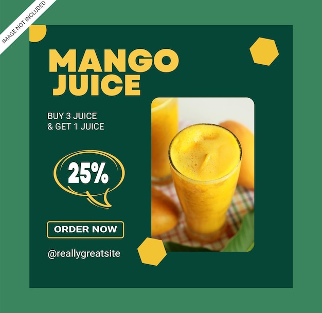 Social media post template design set for mango juice drink.