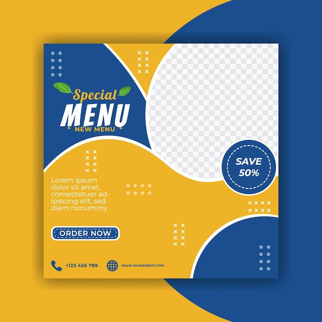 Social media post template for food menu promotion banner