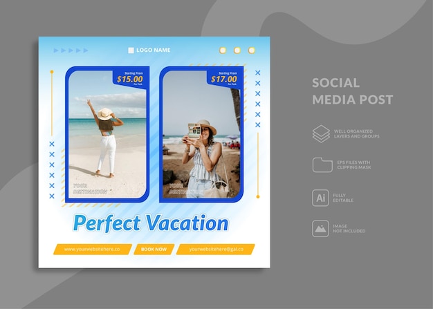 social media post template fun vacation at the beach