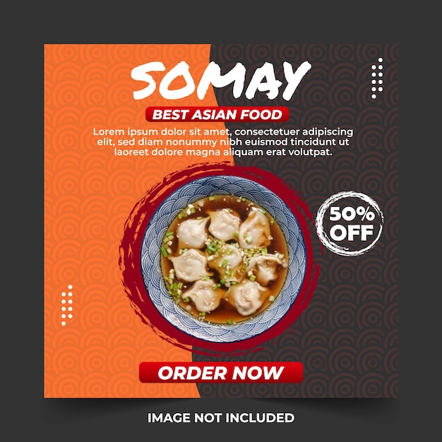 Social media post template orange Asian Food poster. Promo Menu Ads. Poster Promotion Discount