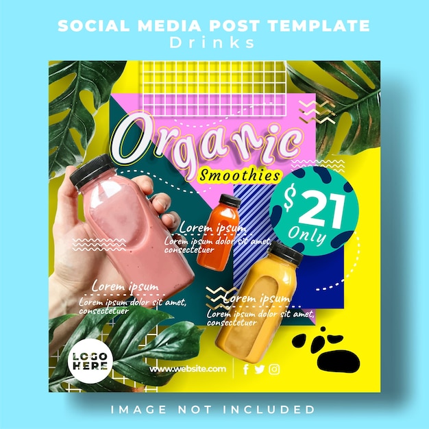 Social media post template organic smoothies 3 in 1