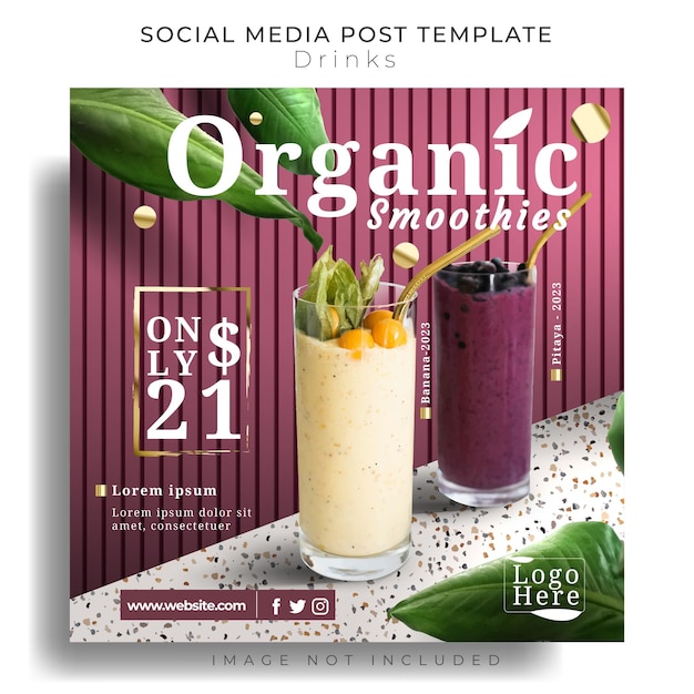 Social media post template organic smoothies