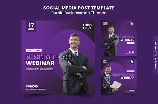 Social Media Post Template Purple Businessman Themed