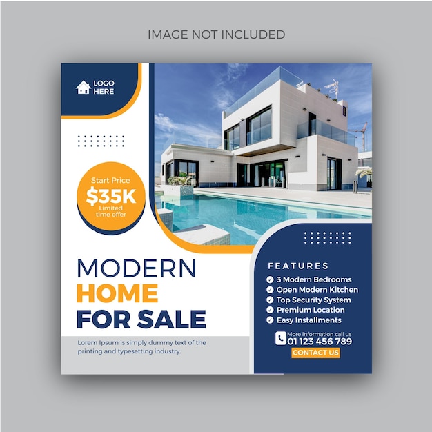 Social media post template for real estate Free Vector